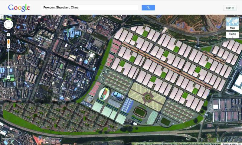 The project will then take the audience from WWII to the 21st century.

This is a google map of Foxconn (a factor in China assembling iPhones and iPads, under the scrutiny of the Westerns eyes after 17 workers committed suicide within 5 months). 

The google map is produced solely for the purpose of gaining acceptance for the viewers.

This map can only be viewed through the lens of the satellite, allowing Foxconn to maintain its production orientated ideology in the factory site.